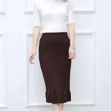 Вязаная юбка русалки Новая женская зимняя Осенняя мода высокая эластичность однотонная Повседневная юбки женские универсальные тонкие элегантные