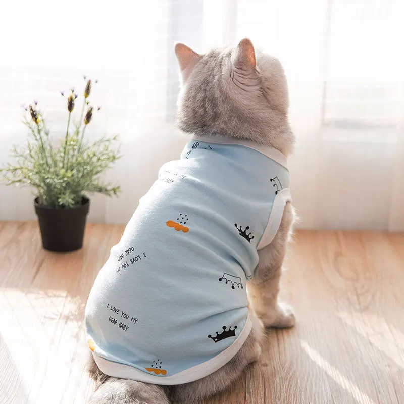 Cat Clothes Pet Cat Cute Spring and Summer Thin Hairless Cat British Short Blue Cat Cotton Vest Clothes