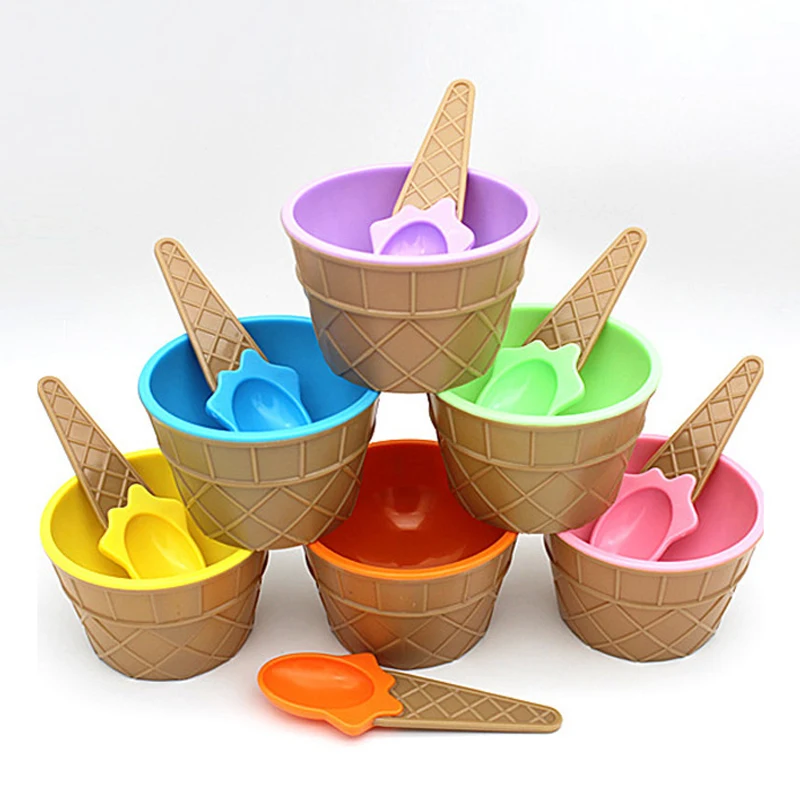 Стаканчики для мороженого чашки пары с ложкой подарки десертный набор сладкий пластик