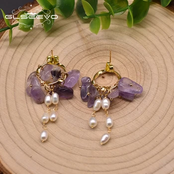 

GLSEEVO Natural Freshwater Pearl Earrings Ladies Anniversary Gift Ear Pin 925 Sterling Silver Earrings Simple Jewelry GE0991A