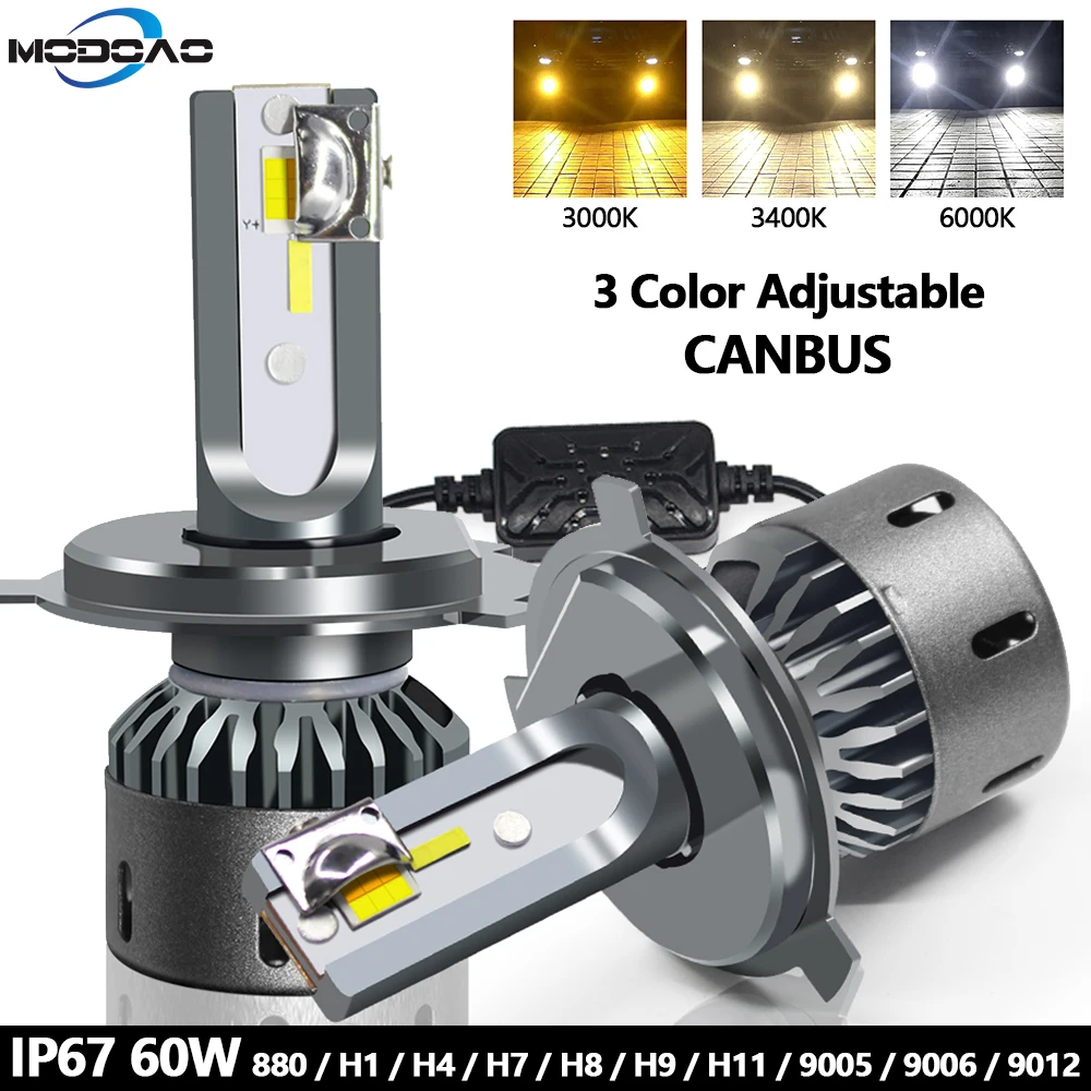 

60W Fog Headlight H11 H1 H4 H7 LED Canbus No Error Car Light Bulbs 3 Colors 6000K 4300K 3000K 9005 9006 H8 Auto Fog Lights 12V