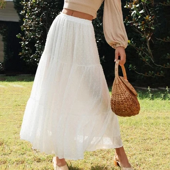 

Summer style Casual women white Collage jacquard long cake skirt 2019 Autumn Fashion womens skirt ruffled sexy skirt women