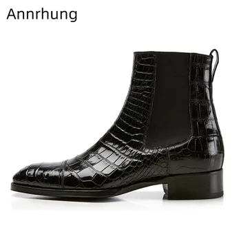 

Cozy Slip on Ankle Boots Men New Winter Booties Concise Round Toe Low Heel Casual Shoes Fashion Black Stone Pattern Short Botas