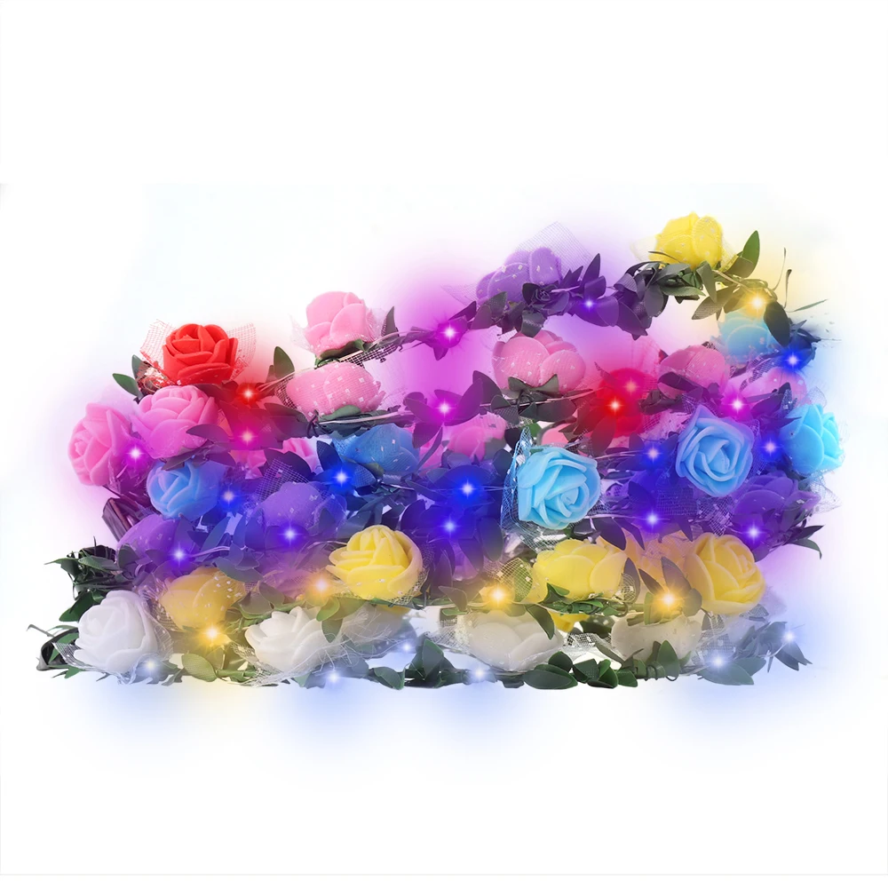 8 шт. свадебный декоративный светодиодный светящийся повязка на голову венок цветок лента для волос светодиодный гирлянды Хэллоуин Рождественские украшения для дома