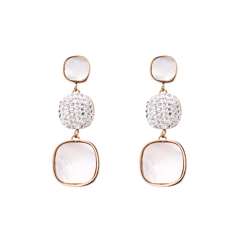 

Wantobuy Trendy 316L Stainless Steel Rhinestone Earrings Geometric Natural Shell Charm dangle Earrings for Women Girl Party Gift