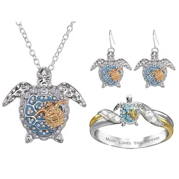 

Fashion Blue Sea Turtle Jewelry Sets for Women Cartoon Animal Necklace/Ring/Earrings Jewelry Sets&More Lady Jewelry Accessories
