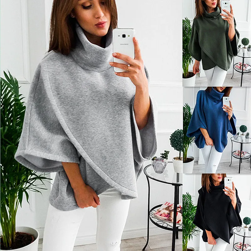 

Autumn Women's Half Sleeve Capless High Collar Jacket Irregular Solid Color Sweatshirt Comfortable Warm Loose Fashion Sweatshirt