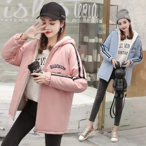 

Lambs Wool Coat GIRL'S Winter 2019 New Style Korean-style Junior High School Students Mid-length Brushed And Thick Cotton Coat