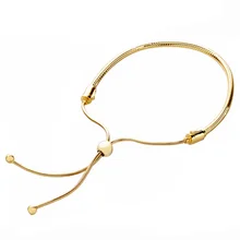 925 пробы серебряный браслет золотого цвета Moments скользящая застежка регулируемый браслет подходит для женщин Шарм из бисера Diy ювелирные изделия