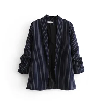

Stripes No Buckle Pleat Small Suit Blazer Woman Korean Edition Temperament Loose Jacket Women Long Sleeve Outerwear Ladies Tops