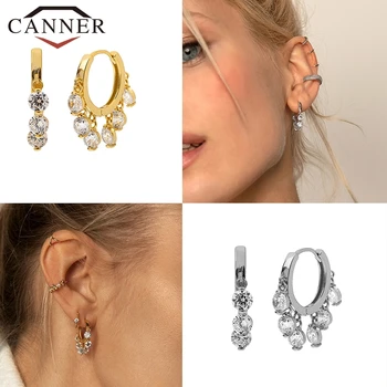 

CANNER 2020 Luxury Zircon Hoop Earrings 925 Sterling Silver Circle Round Huggie Hoop Earrings For Women Fashion Earings Brincos