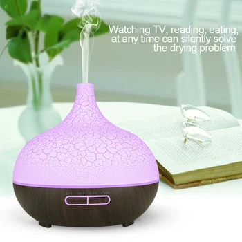 

KBAYBO Dark wood Air humidifier with creative crackle Oil diffuser Ultrasonic diffusers 7 changeable LED colors for 400ml