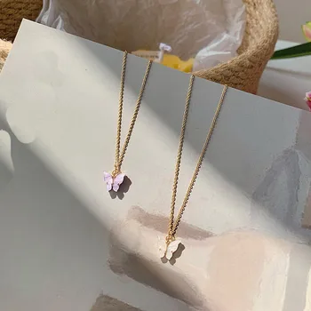 

Korean Simple Butterfly Pendant Necklaces Candy Color Fashion Jewelry For Women Simple Choker Necklace