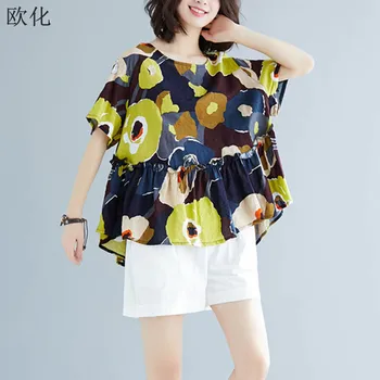 

Harajuku Plus Size Short Sleeve Loose Linen Tshirt Big Size Tee Shirt Femme 4XL 2020 Vintage Graffiti Print Cotton Women T Shirt