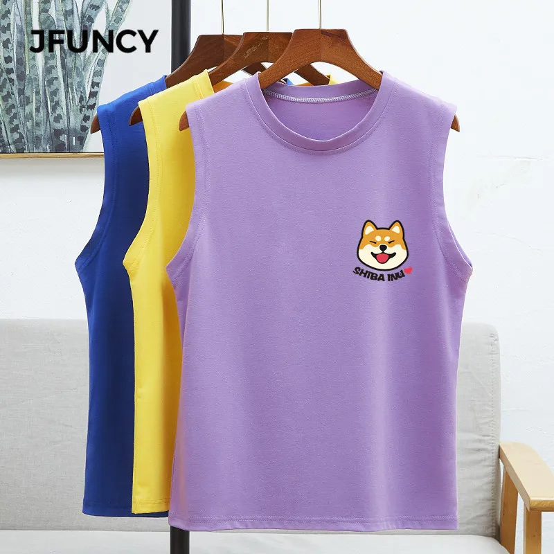 

JFUNCY 8 Colors Plus Size 2020 Summer Women Vest Tops Sleeveless Woman T-shirt Cartoon Corgis Dog Print Oversize Female T Shirt