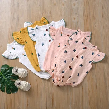 

0-24M Baby Girls Romper Summer Infant Unisex Newborn Boys Girls Cactus Carrot Print Romper Jumpsuit Baby Cotton Linen Clothes