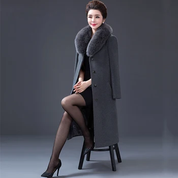 

2019 winter Brand Trench Coat Women Long jackets Femme fake fur collar Windbreaker Wool Coats Plus Size 4XL High-quality