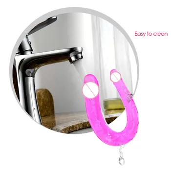 sex toys double dildo toys for adults Flexible Soft Jelly Vagina Anal Women Gay Lesbian Ended Dong Penis Artificial Penis 5