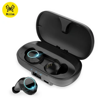 

Riilm TWS Bluetooth earphones true wireless stereo earbuds bluetooth touch button handsfree earphones with charger bank