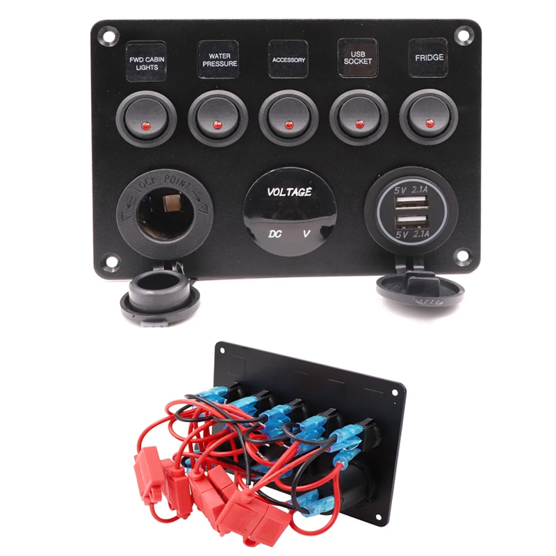 Red LED Voltmeter Dual USB Panel Switch Socket Outlet 12V 24V Car Marine Boat RV Red LED Voltmeter Dual USB Panel Switch Socket Outlet 12V 24V Car Marine Boat RV