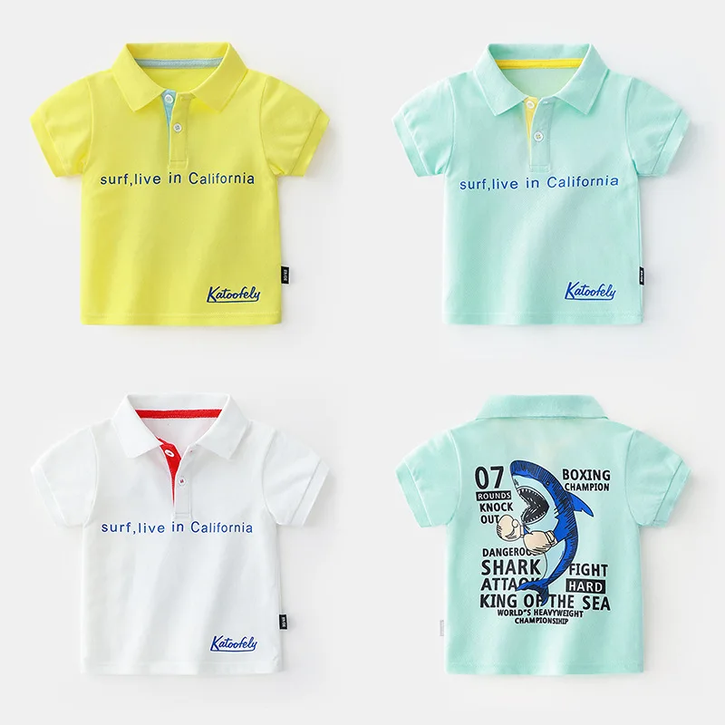 Летние Детские рубашки поло с короткими рукавами однотонные Цвет в