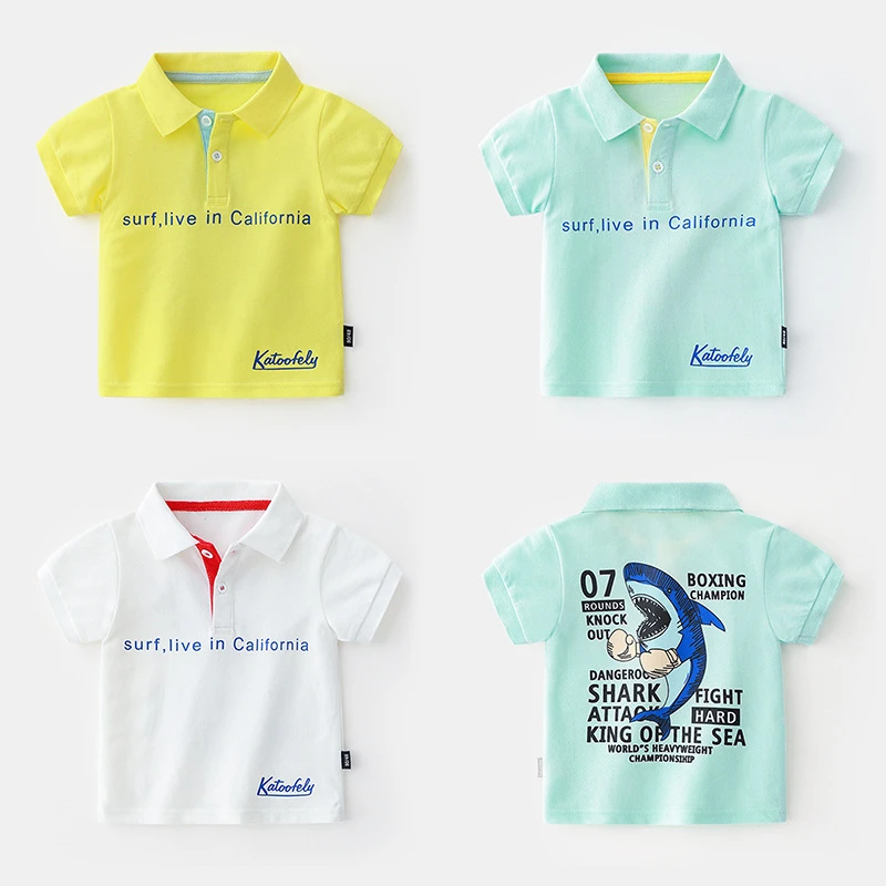 Polo de manga corta para niños, camiseta de Color sólido para Tops para Polo algodón con bolsillo cuello vuelto| | - AliExpress