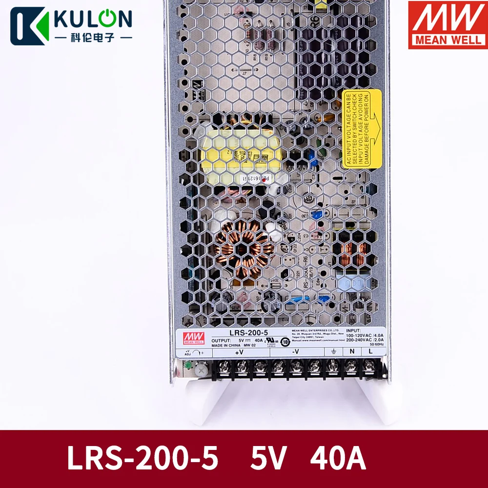 Бренд Mean well представляет LRS-200-5 питания с одним выходом, 200W 5V 40A Meanwell импульсный источник питания 5V DC светодиодный драйвер