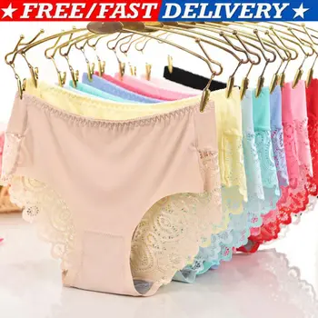 

Sexy Seamless Panties Ice Silk Women Underwear Cotton Crotch High-Rise Briefs For Girls Bikini Lace Lingeries 1 Pcs Panties Lady