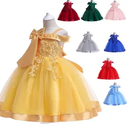 Шелковое платье принцессы с объемным цветком для маленьких девочек на свадьбу, детское платье-пачка с большим бантом для маленьких