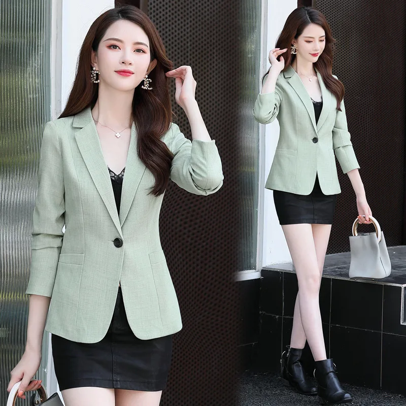 

2019 Spring And Autumn New Style Office Workers Ol Commuting Versatile Solid Color Small Suit Coat Slim Fit Short Coat Suit Wome