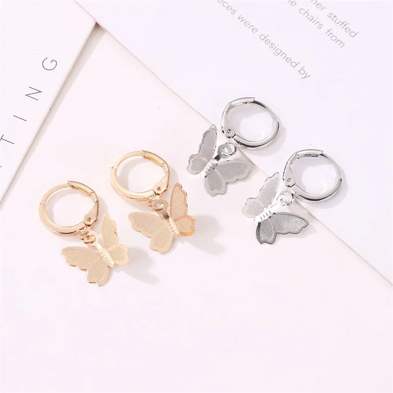 

2019 Bohemian Butterfly Drop Earrings For Women Cartoon Gold Color Simple Hoop Earring Daily Pendant Mujer Boho Jewelry Femme