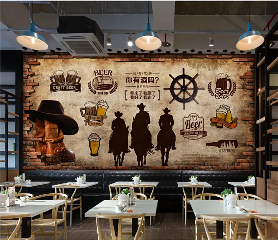 Ретро Ностальгический западный ковбой культура кирпичная стена пивная тема 3D настенная бумага бар ресторан промышленный Декор настенная бумага 3D