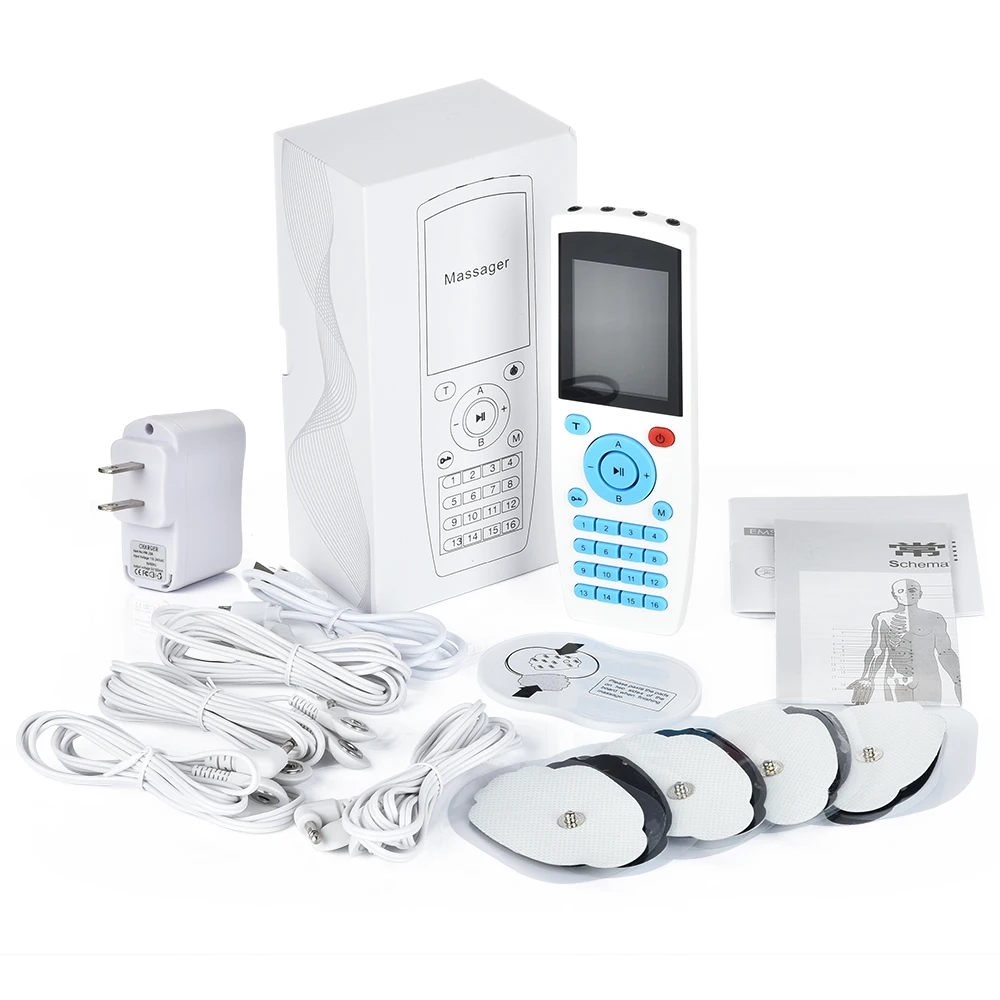 Photo Product Rechargeable 16 Modes Dual Output Health Care Body Massager Digital Electric EMS Tens Unit Pulse Nerve Muscle Stimulator Therapy