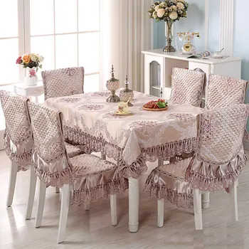 

13pcs Family Dining Table Set Floral Printed Lace Tablecloth Chair Cover European Style Dining Table Cover Washable Tablecloth