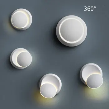 

360 degree rotation LED Wall Lamp adjustable bedside light creative wall lamp Black/White modern aisle round lamp