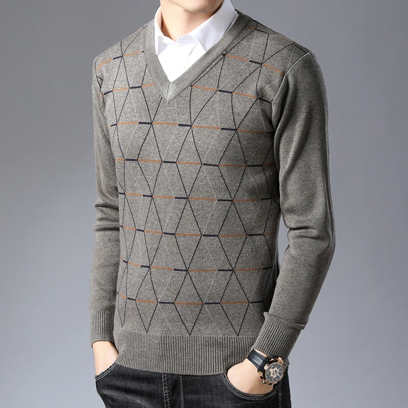 Модный брендовый свитер для мужчин s пуловеры с v-образным вырезом Облегающие джемперы вязаные толстые теплые осенние Корейский стиль повседневная одежда для мужчин