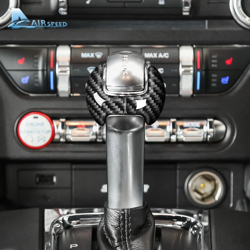 Ceny Airspeed dla Ford Mustang naklejki z włókna węglowego Ford Mustang akcesoria 2015 2016 2017 2018 2019 wnętrze zmiany biegów gałka zmiany biegów pokrywa