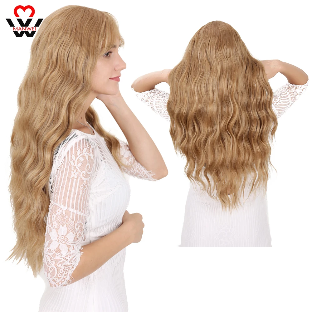 

Long curls Pink red green Womens Wigs with Bangs Water Wave Heat Resistant Synthetic Wigs for Women African American