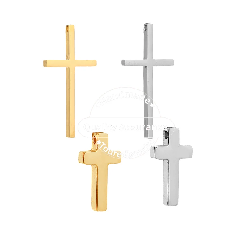 5pcs Stainless Steel Gold Cross Charm Pendants for Women Men Religious Necklace Making Crucifix Pendant Findings 2mm Hole | Украшения и