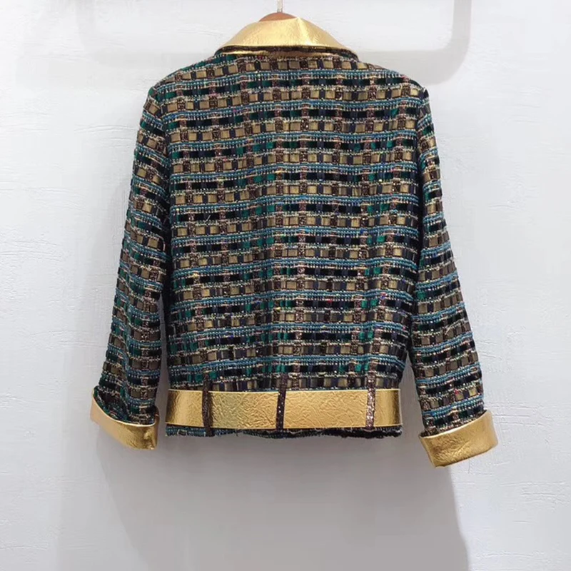 Hot Design Gold Lapel Coat Spring Autumn Fashion Women Jacket High Quality Coat Woman With Golden Belt