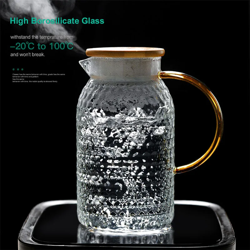 YMEEI 1500ML Glass Water Pot Heat Resistant Water Pitcher Jug Lemonade Explosion-proof Heatable Carafe With Stainless Steel Lid