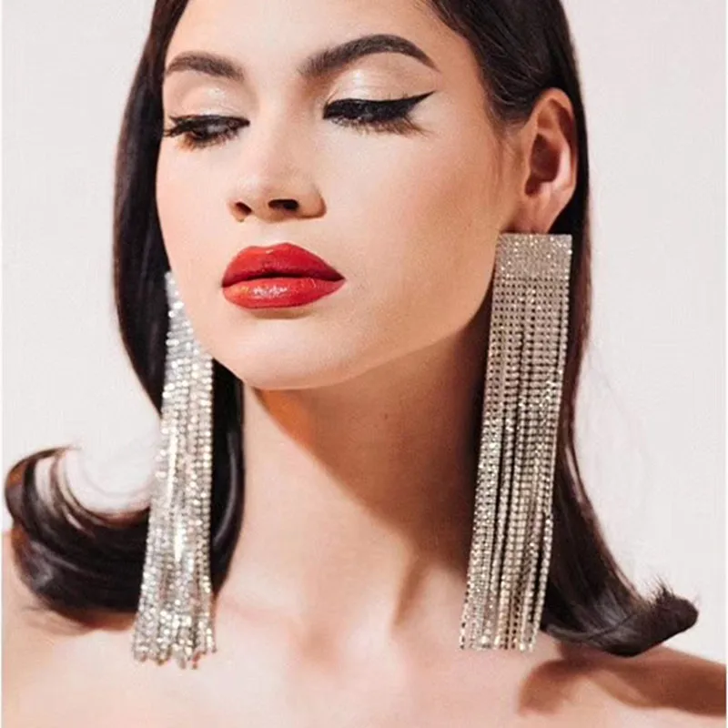 Новые брендовые Роскошные блестящие стразы 2 цветов длинные висячие серьги с