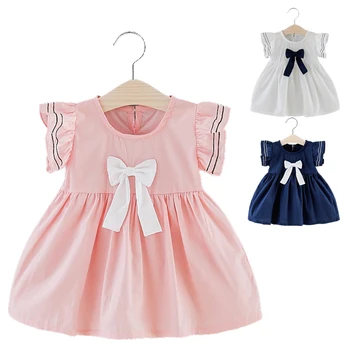 

Summer Baby Girl Clothes 3 Colours Cute Bow Baby Dresses Sweet Princess Style Solid Color Girls Dress 1-3 Years Old Kids Clothes