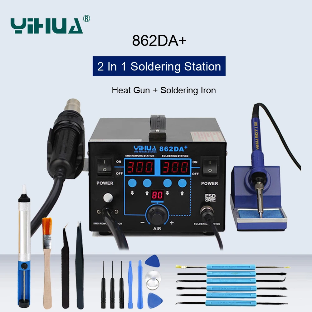 YIHUA 862DA+ воздушный насос Тип тепловая пушка паяльная станция 2 в 1 антистатический горячий воздушный пистолет паяльная станция Ремонт паяльник