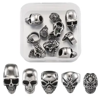 

1 Box Vintage Skull Head Stainless Steel European Beads Large Hole Loose Skull Spacer Beads for Bracelet DIY Jewelry Making