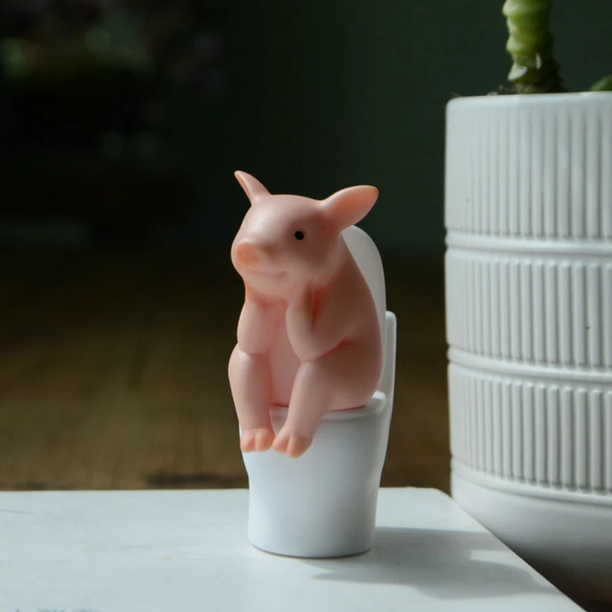 Ornament Crafts Miniature Figurines Miniature Ornament Anime Figure Toy Action Figure Toy Cute Pig Sitting on Toilet Animal Pig PVC Model Action Figure Decoration Mini Kawaii Toy for Kids Children's Gift Home Decor