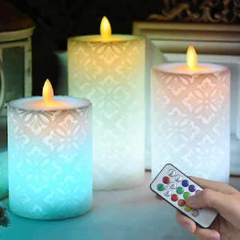

Flameless Electronic Candle Night Light LED Candle With RGB Remote Control Wax Pillar Candle For Home Party Wedding Decoration