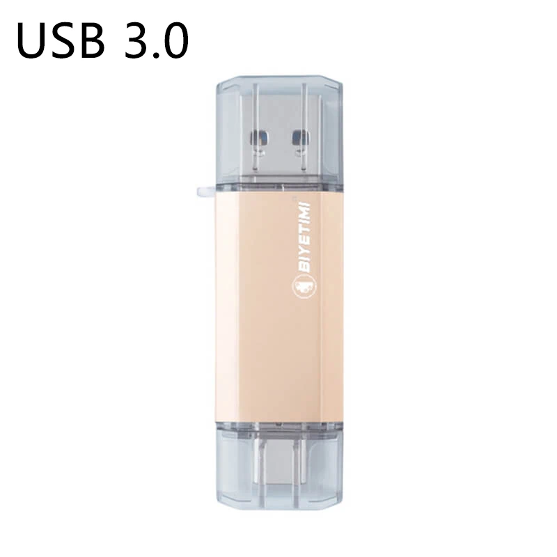Biyetimi type-c для телефона и компьютера 3,0 usb флеш-накопитель 32 Гб 64 Гб 128 ГБ 256 ГБ флеш-накопитель с реальной емкостью - Color: Gold