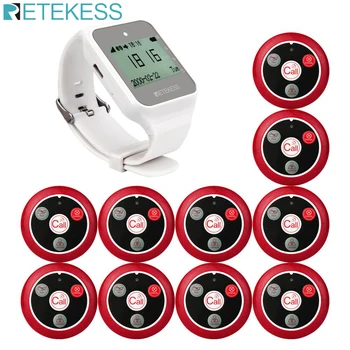 

Retekess TD108 Wireless Restaurant Pager Waiter Calling System Watch Receiver+10 T117 Call Button For Factory Dentist Clinic