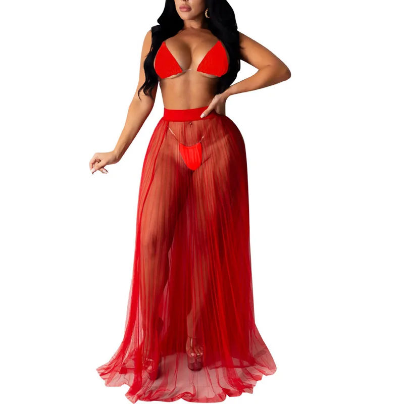 

Sexy Women Summer beach set 3 piece set Sexy Short top and mesh skirt set